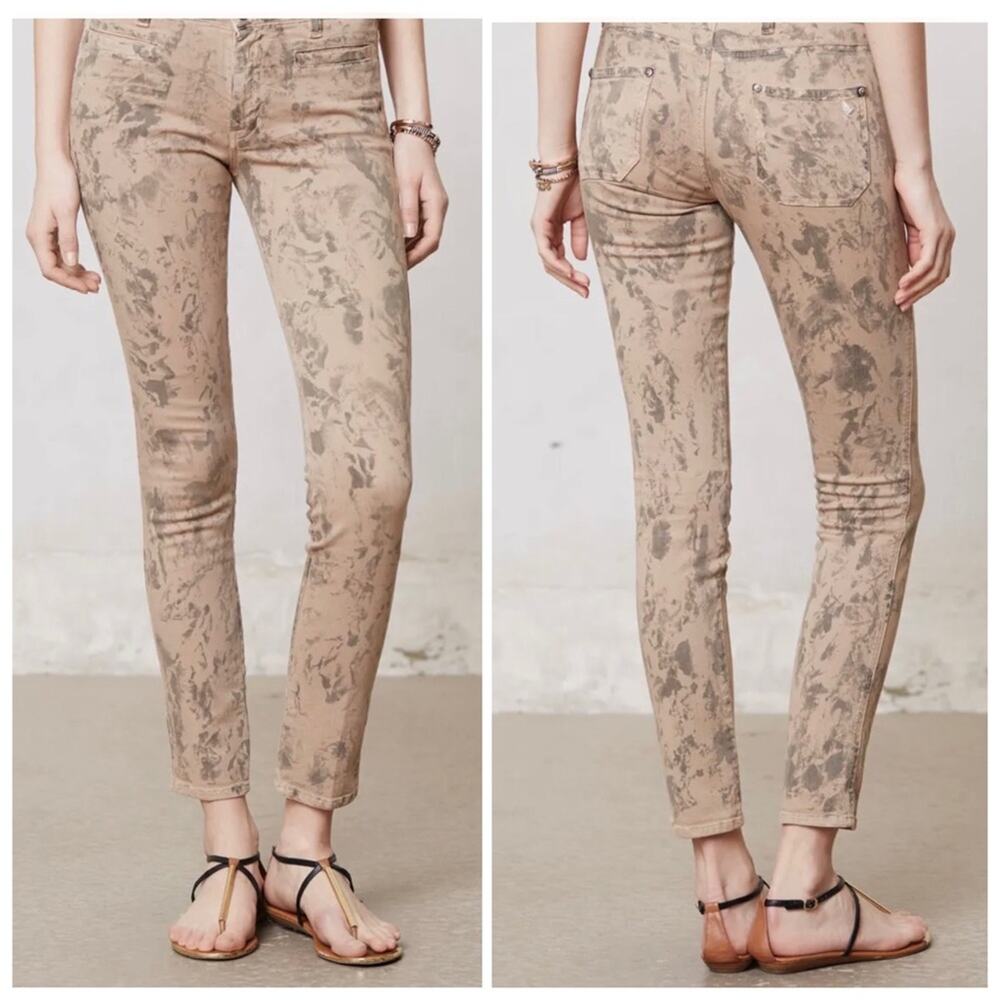 MiH Pink & Grey Jeans The Ellsworth Skinny Leg Abstract Print Lightweight